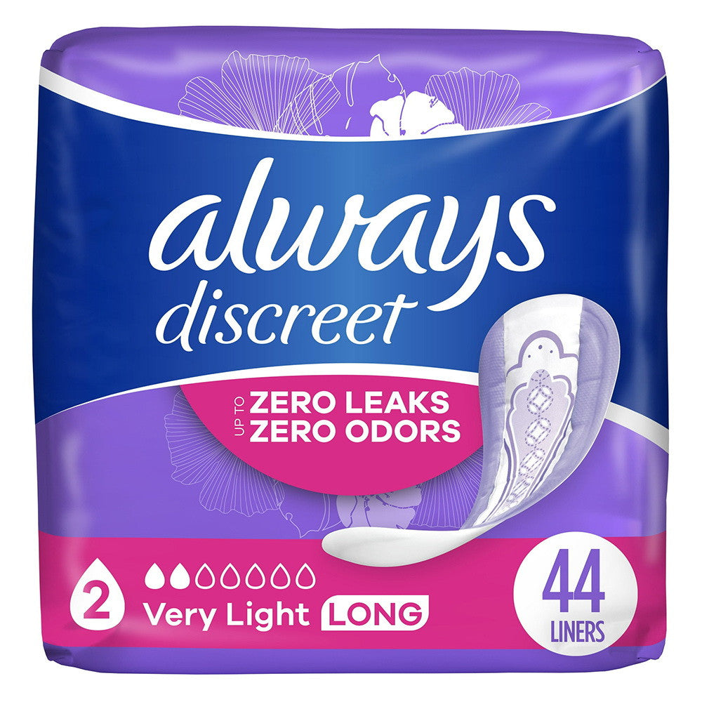Always Discreet Postpartum Incontinence Liners Very Light Absorb Long Length, 44 Ct